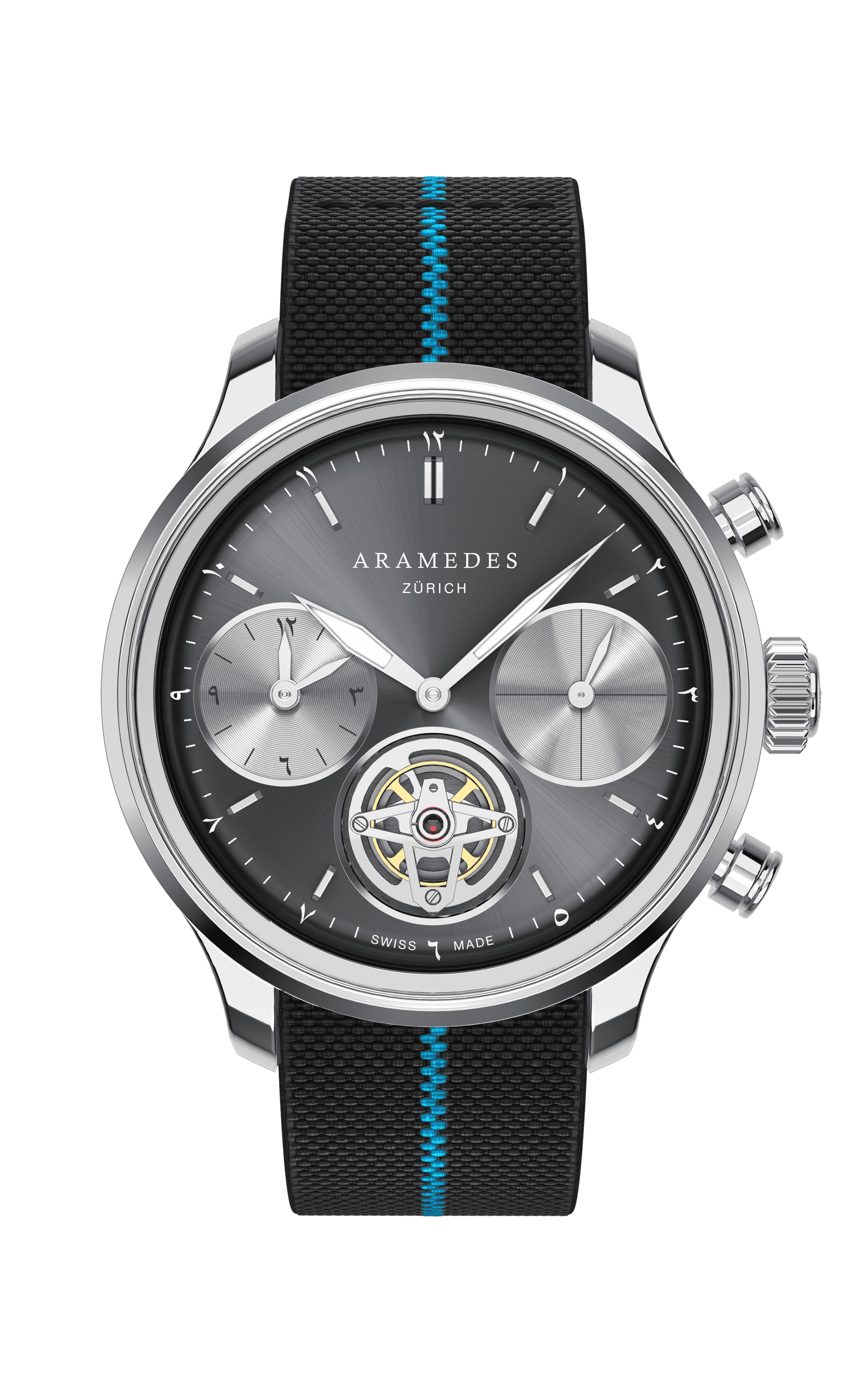 A product photo of the watch, Mastertimer Salat Tourbillon Automatic, from Aramedes.