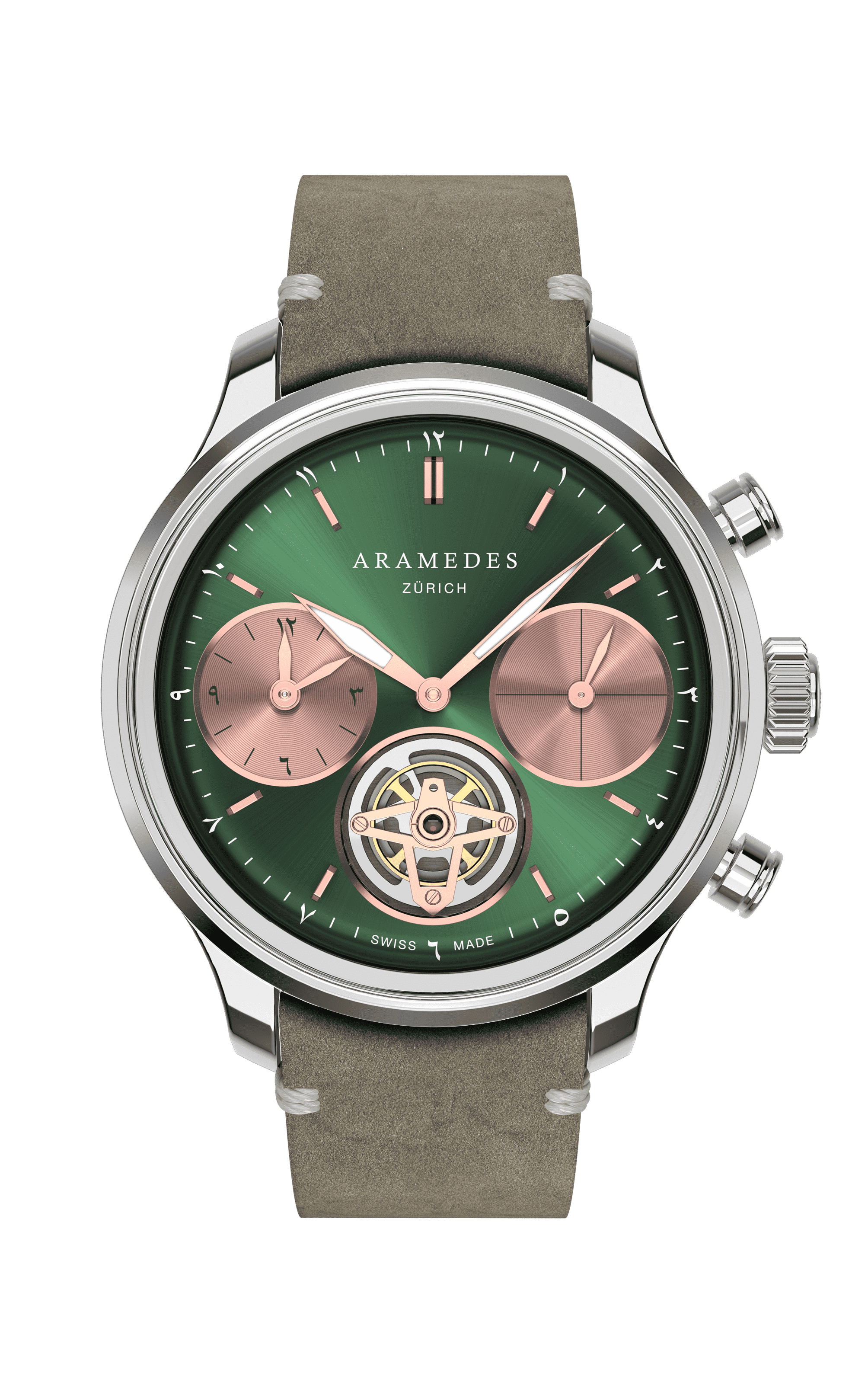 A product photo of the watch, Mastertimer Salat Tourbillon Automatic, from Aramedes.