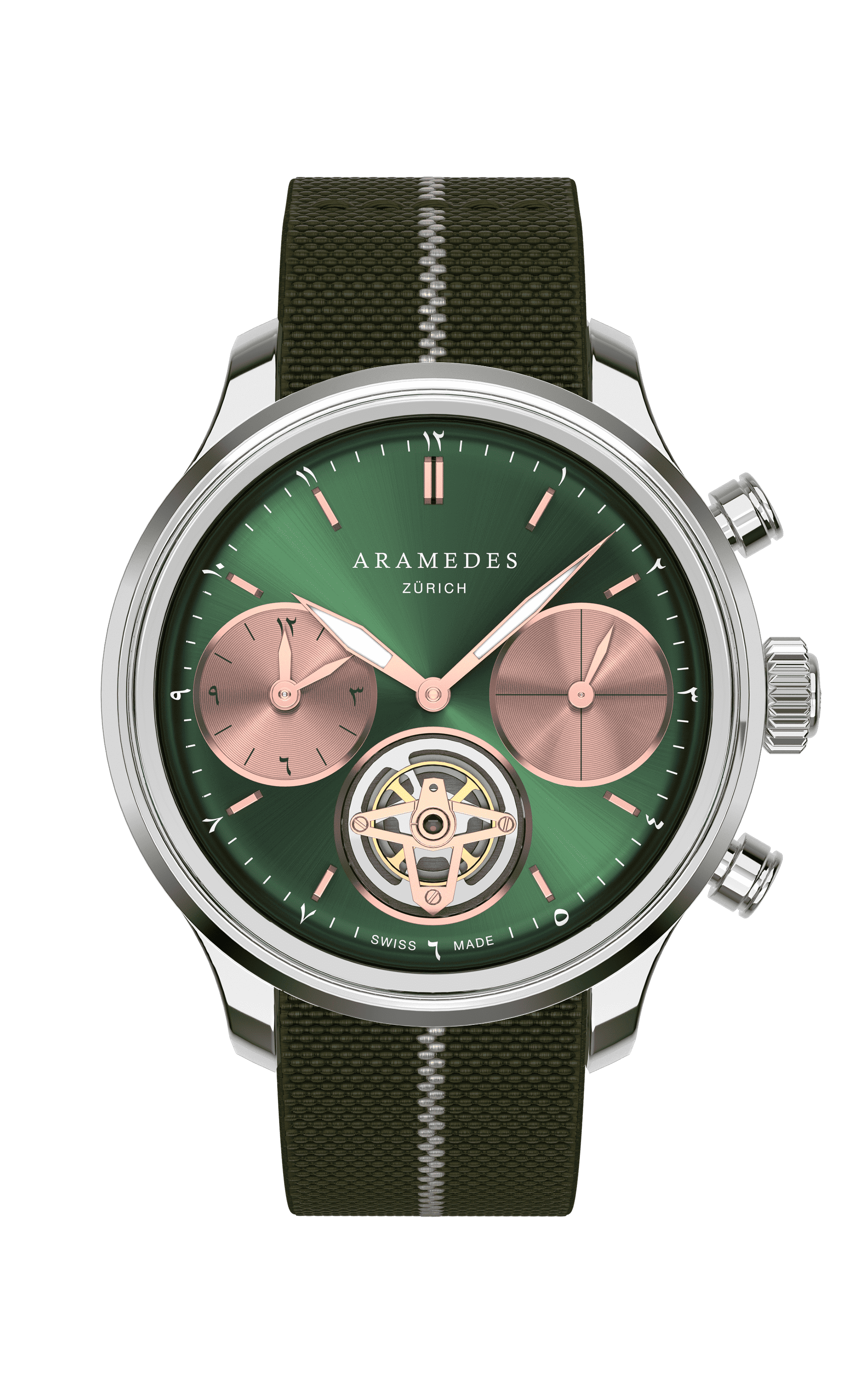 A product photo of the watch, Mastertimer Salat Tourbillon Automatic, from Aramedes.
