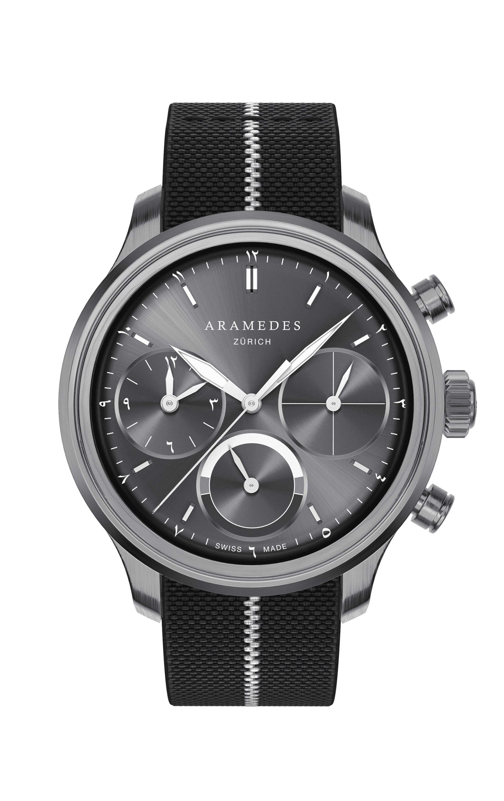 A product photo of the watch, Mastertimer Sawm, from Aramedes.