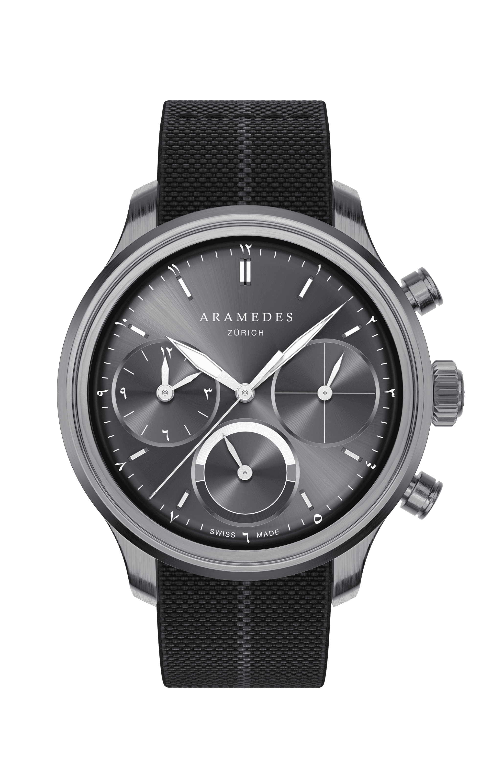A product photo of the watch, Mastertimer Sawm, from Aramedes.