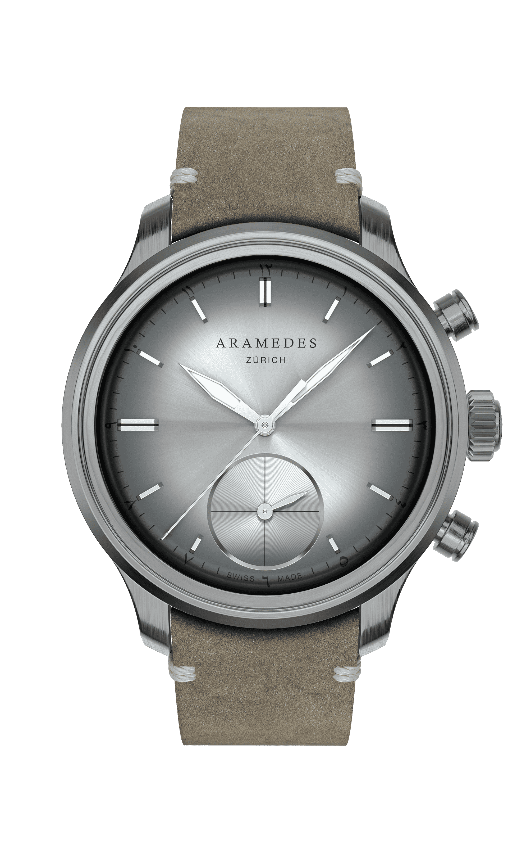 A product photo of the watch, Mastertimer Qibla, from Aramedes.