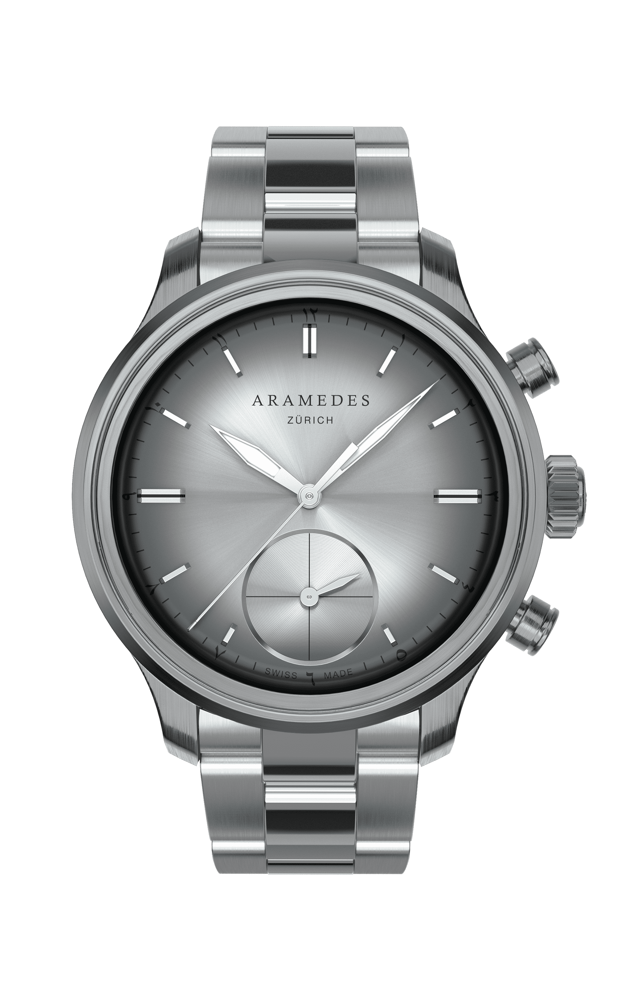 A product photo of the watch, Mastertimer Qibla, from Aramedes.