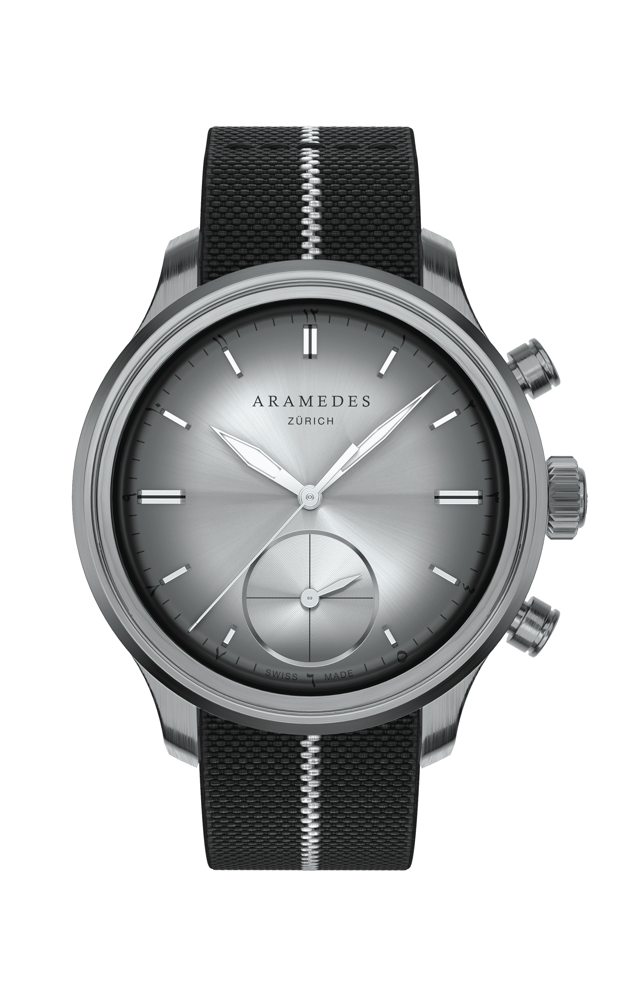 A product photo of the watch, Mastertimer Qibla, from Aramedes.