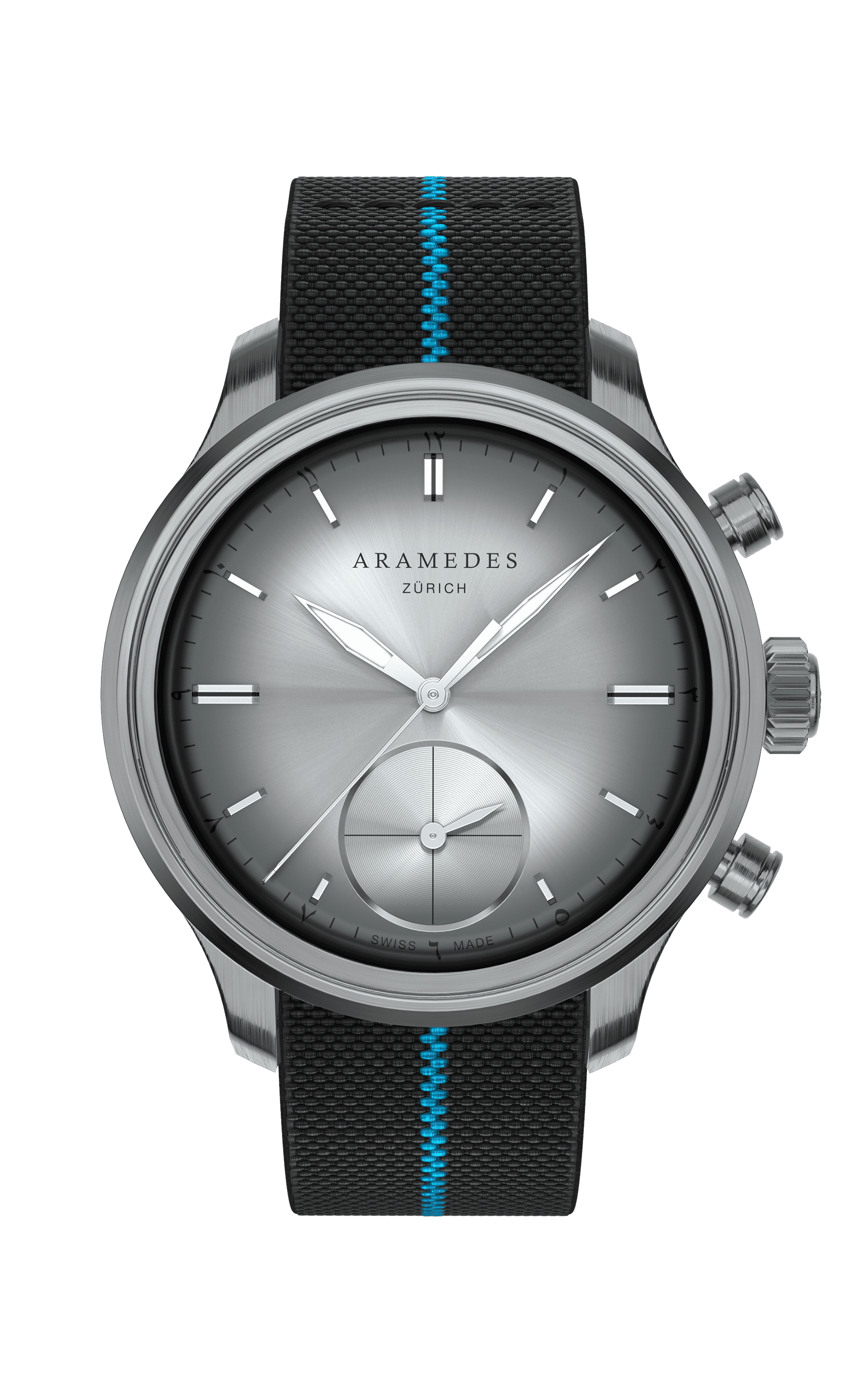 A product photo of the watch, Mastertimer Qibla, from Aramedes.