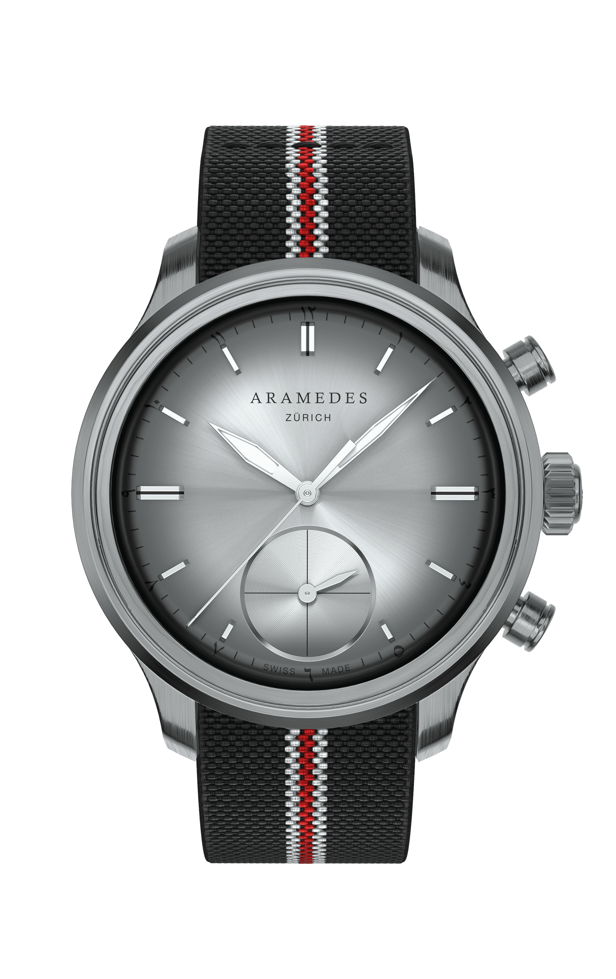A product photo of the watch, Mastertimer Qibla, from Aramedes.