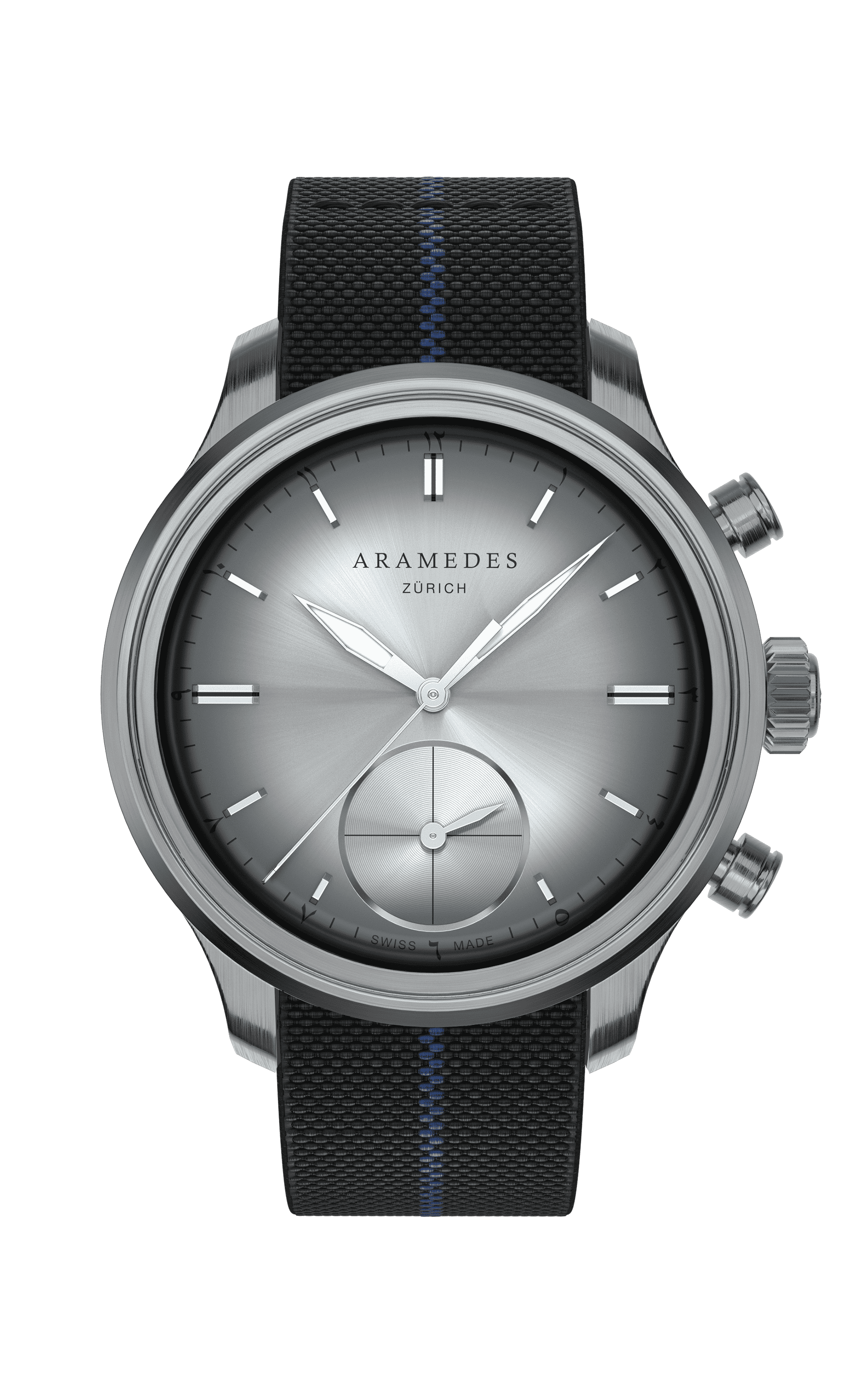 A product photo of the watch, Mastertimer Qibla, from Aramedes.