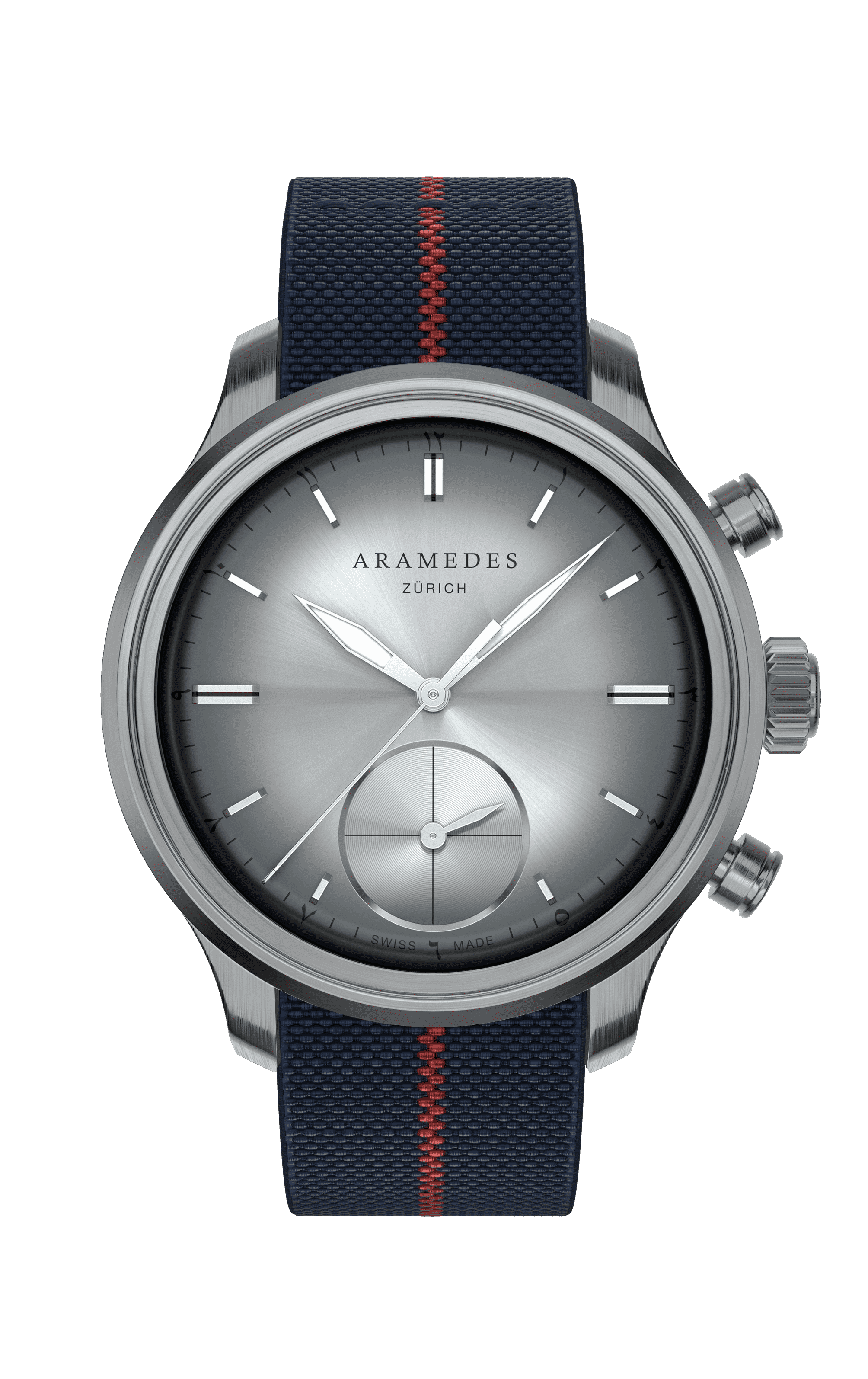 A product photo of the watch, Mastertimer Qibla, from Aramedes.
