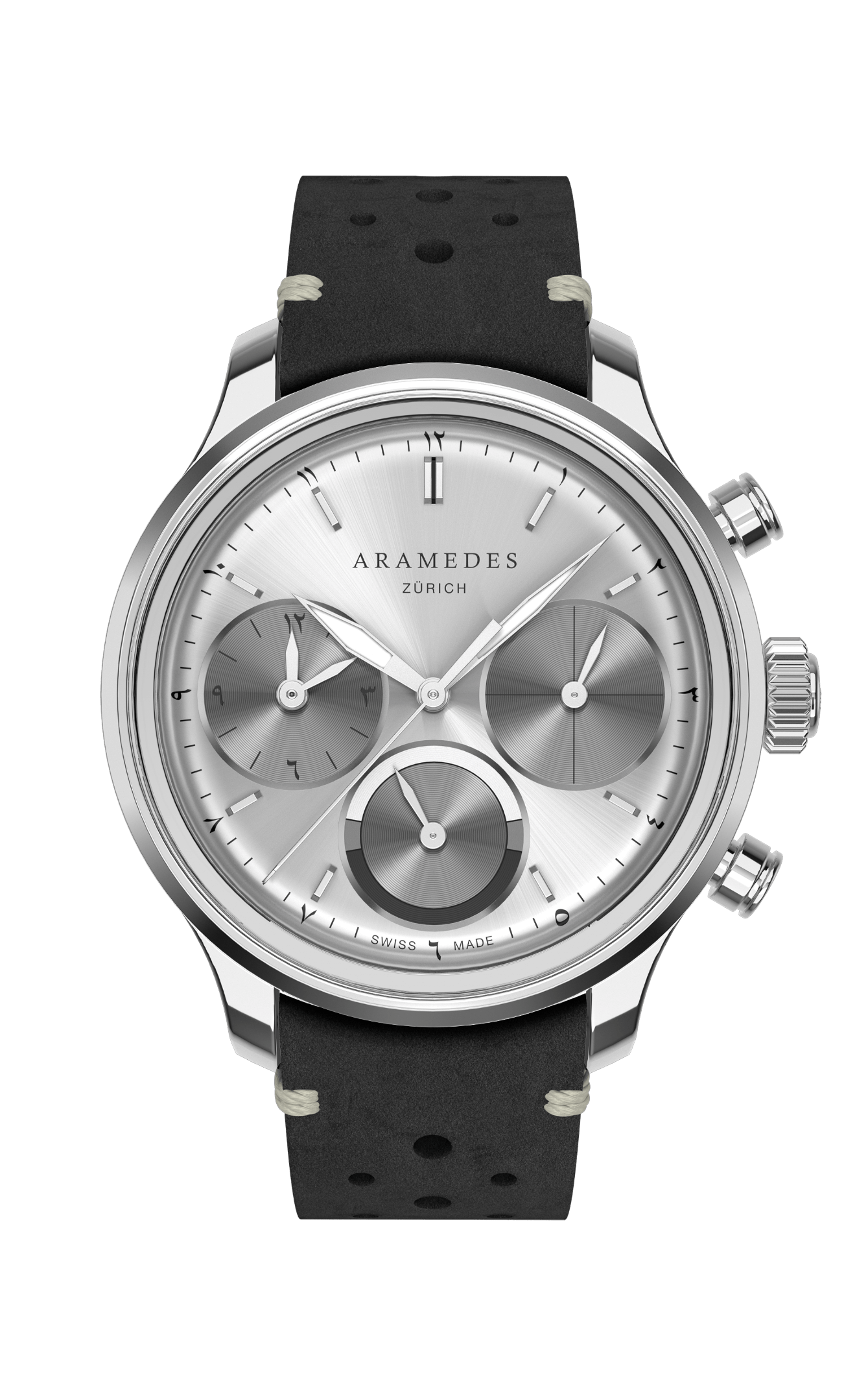 A product photo of the watch, Mastertimer Sawm, from Aramedes.