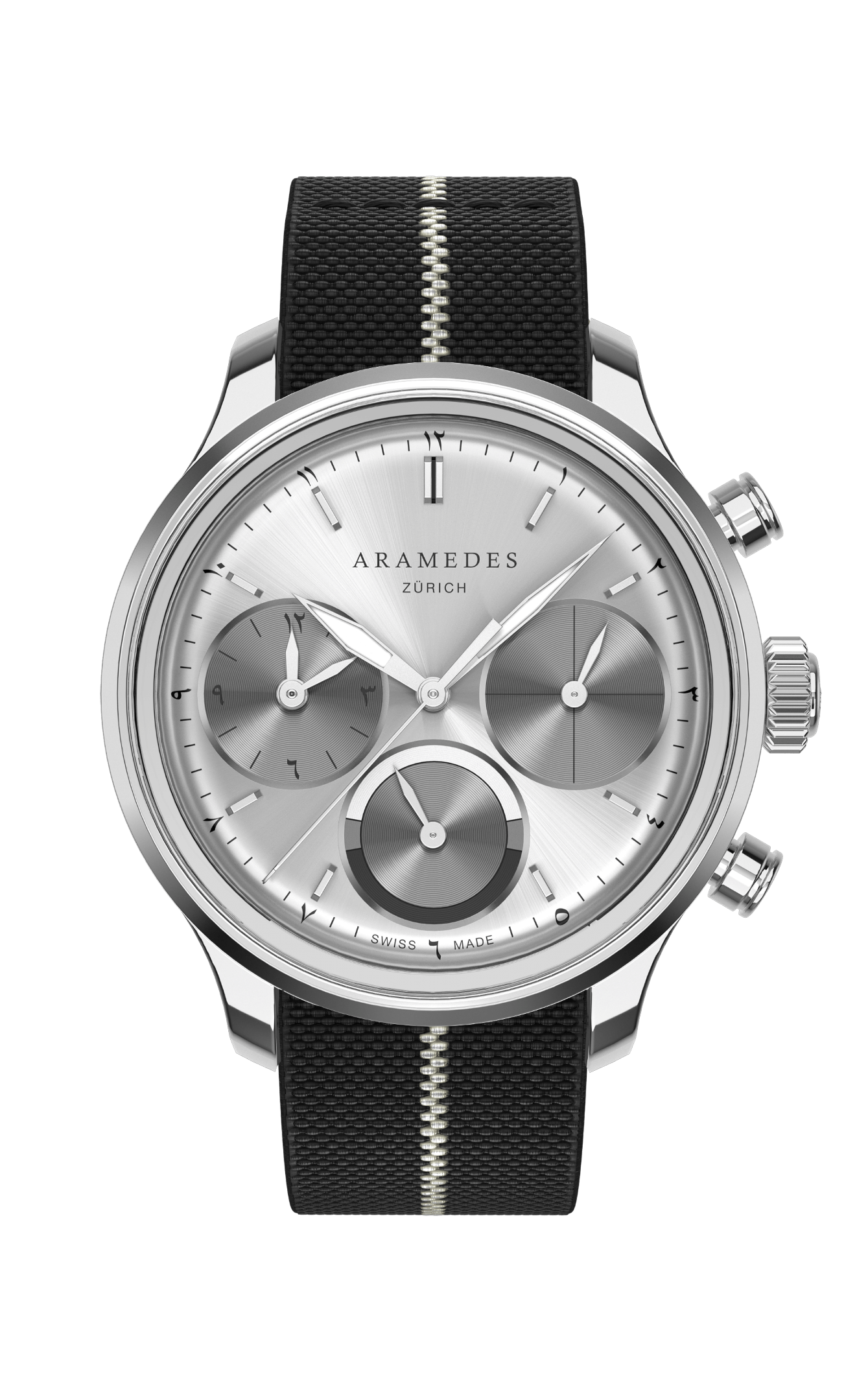 A product photo of the watch, Mastertimer Sawm, from Aramedes.