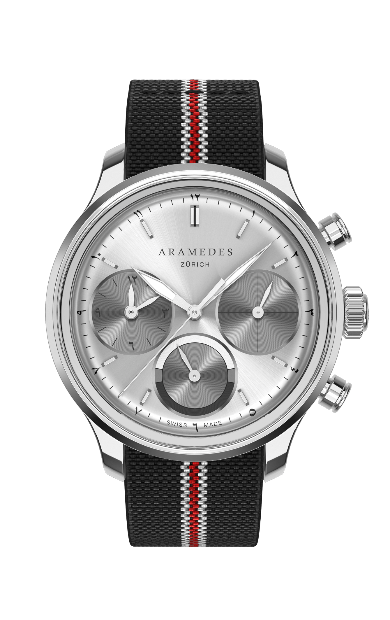 A product photo of the watch, Mastertimer Sawm, from Aramedes.