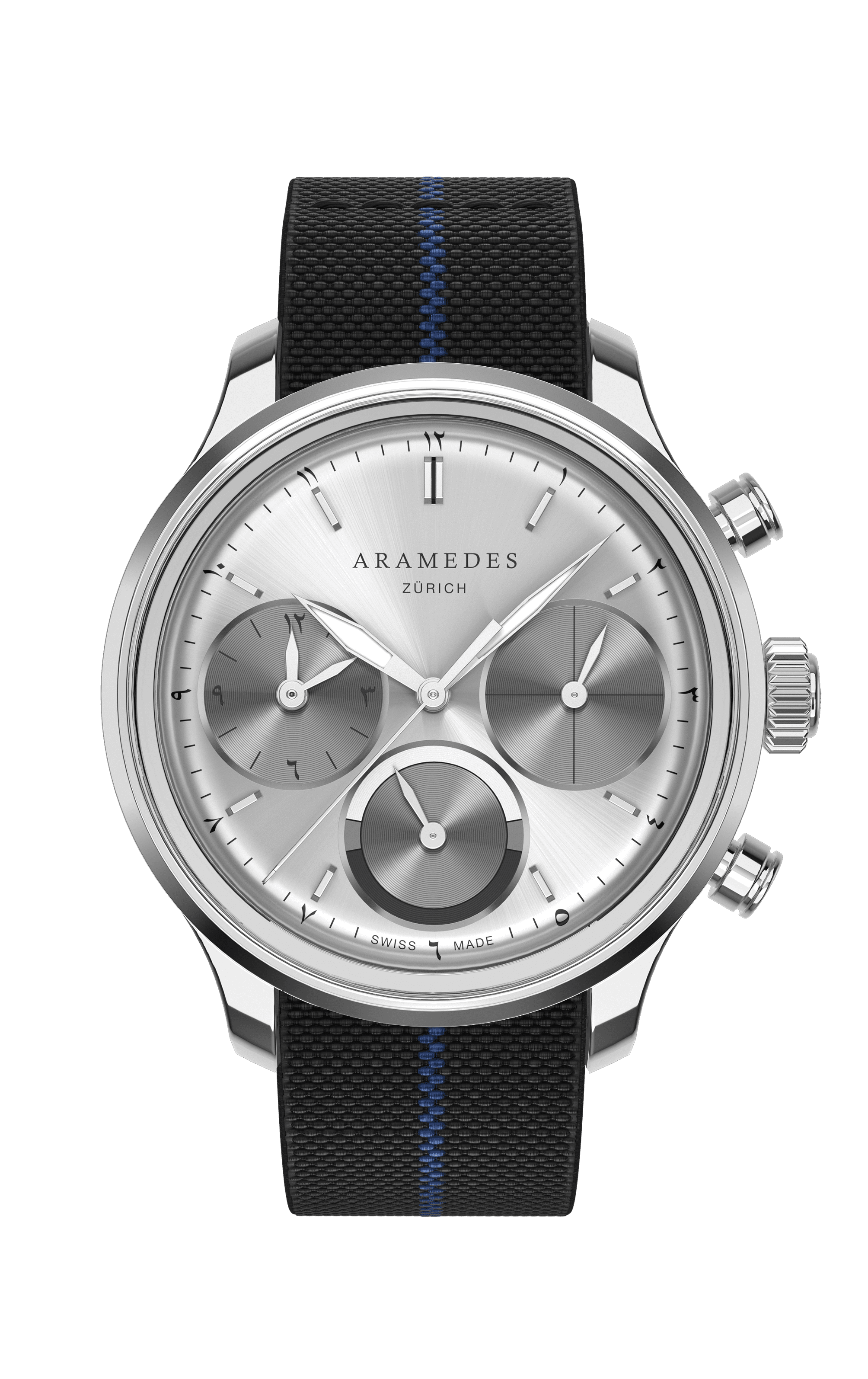 A product photo of the watch, Mastertimer Sawm, from Aramedes.