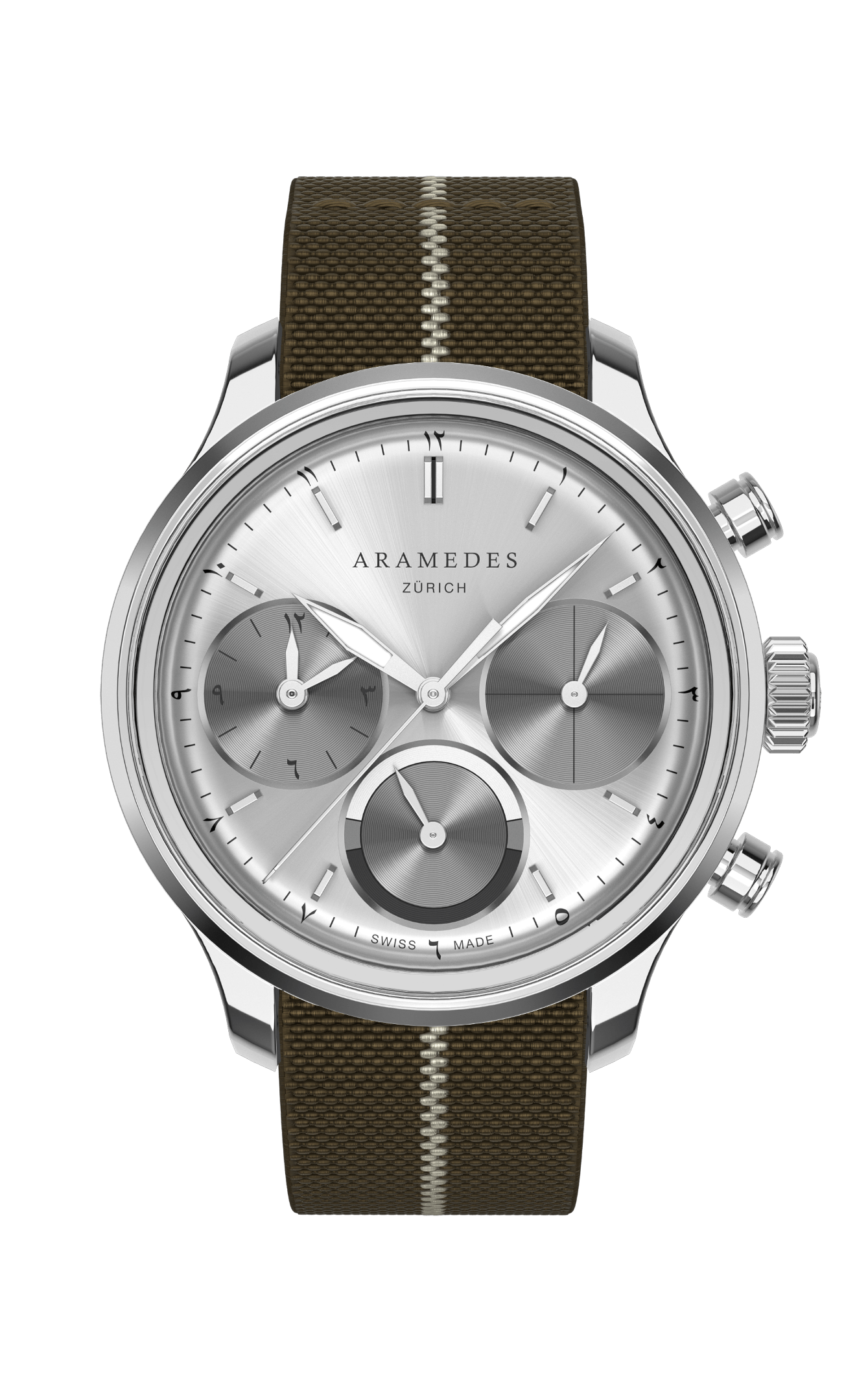 A product photo of the watch, Mastertimer Sawm, from Aramedes.