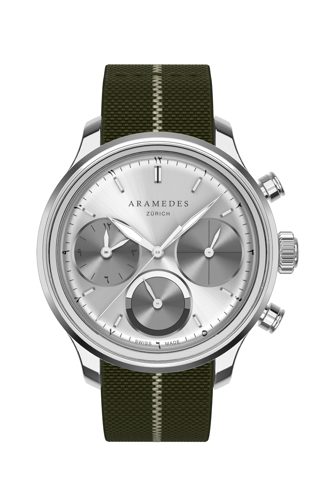 A product photo of the watch, Mastertimer Sawm, from Aramedes.