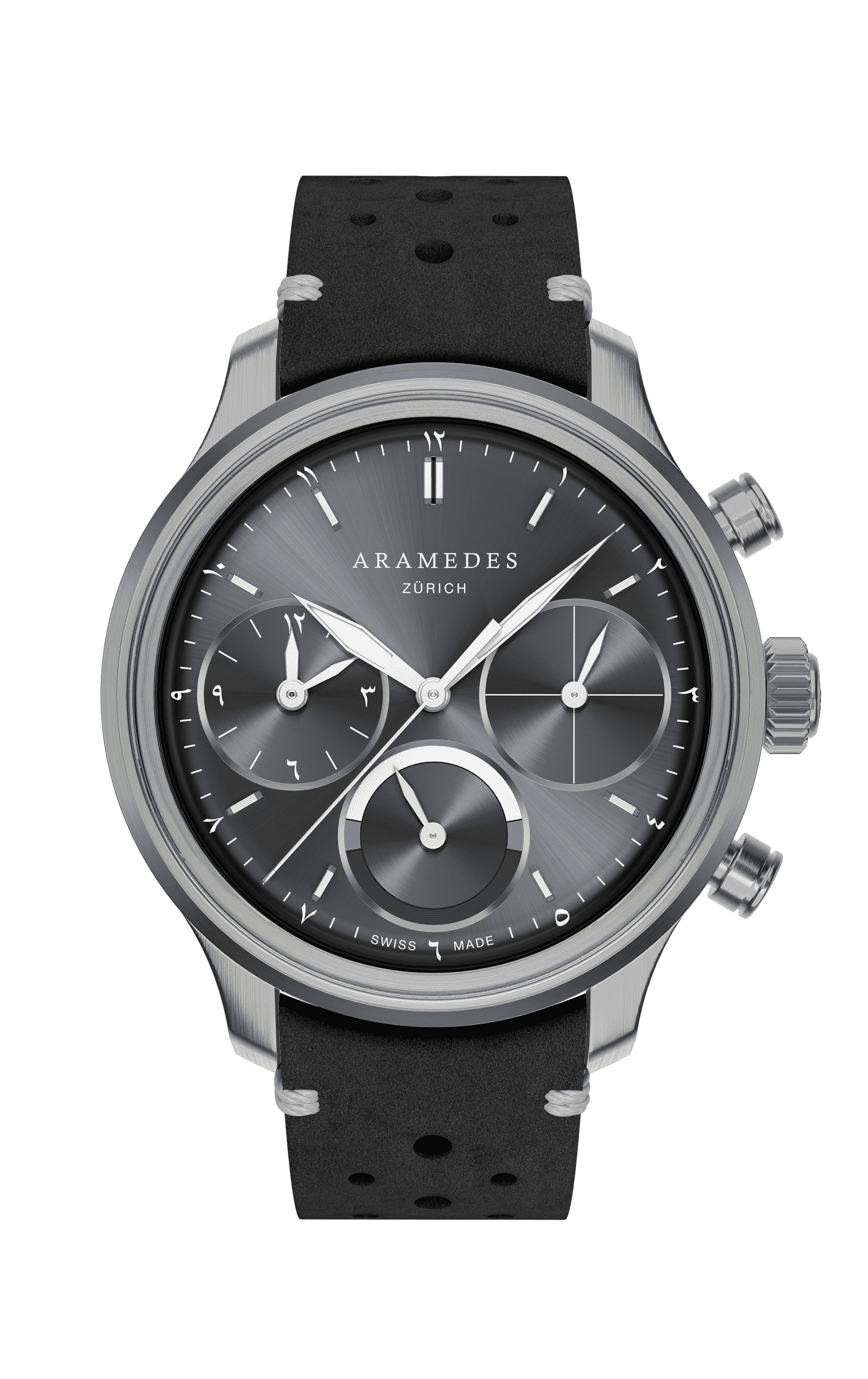 A product photo of the watch, Mastertimer Sawm, from Aramedes.