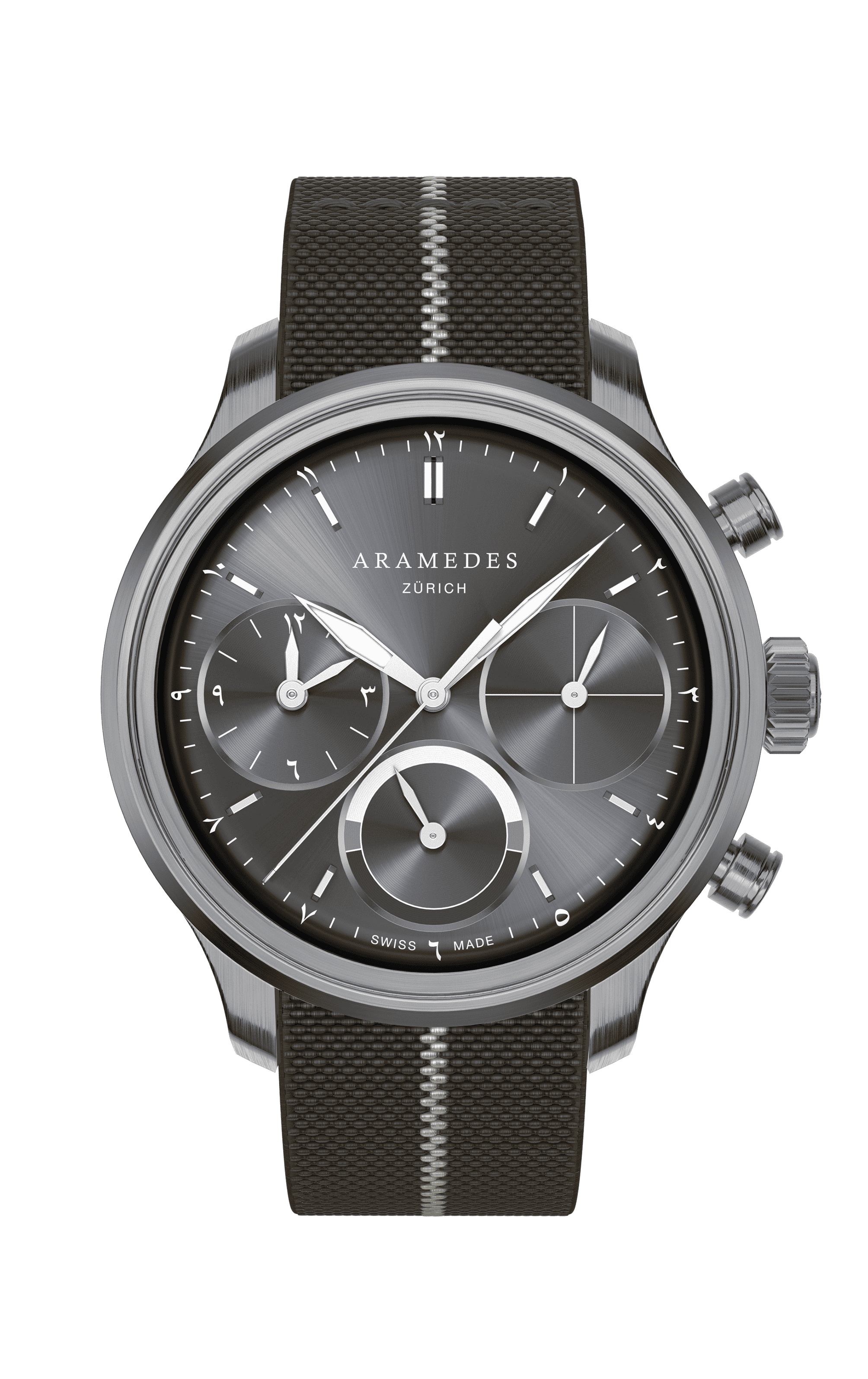 A product photo of the watch, Mastertimer Sawm, from Aramedes.