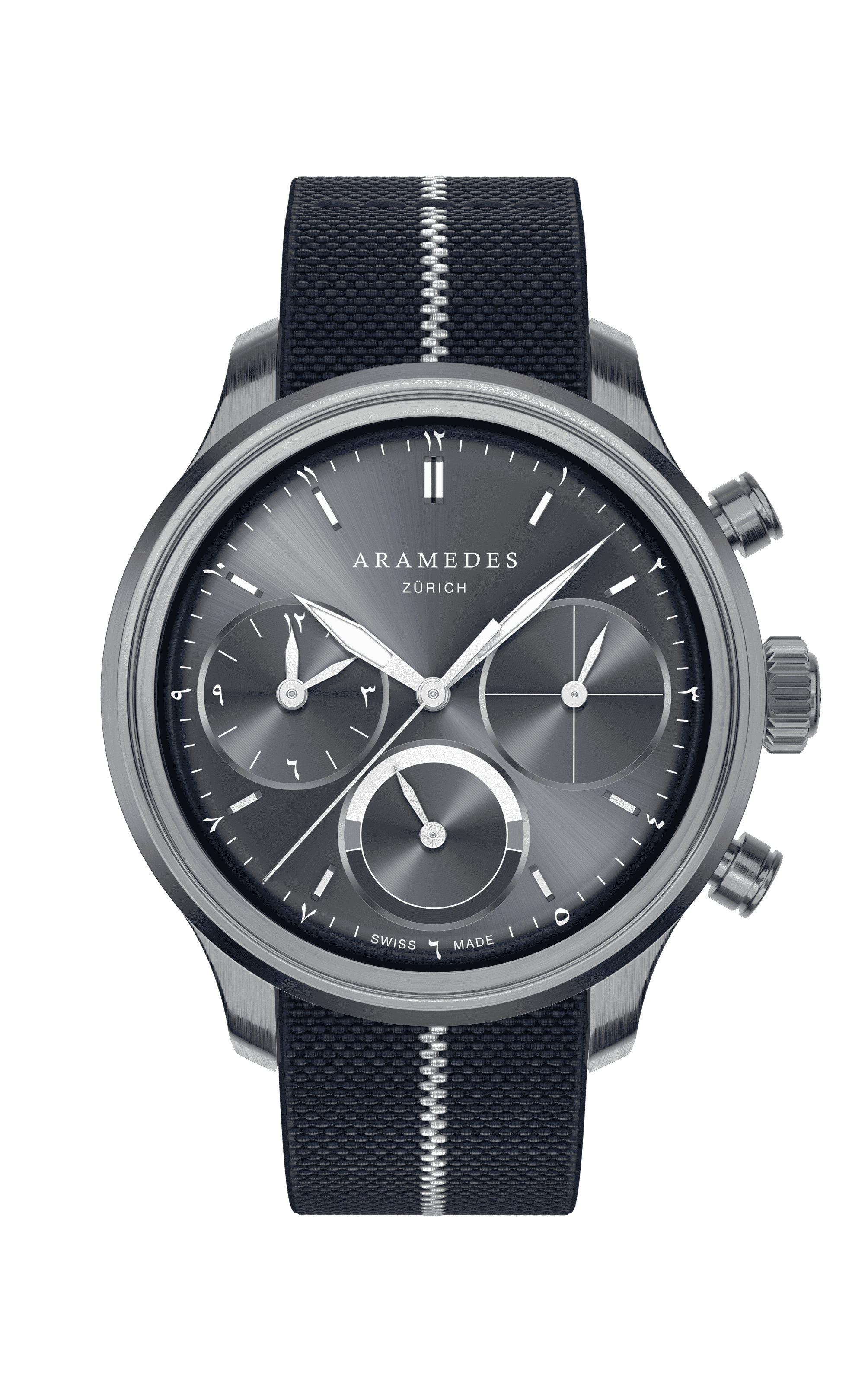 A product photo of the watch, Mastertimer Sawm, from Aramedes.