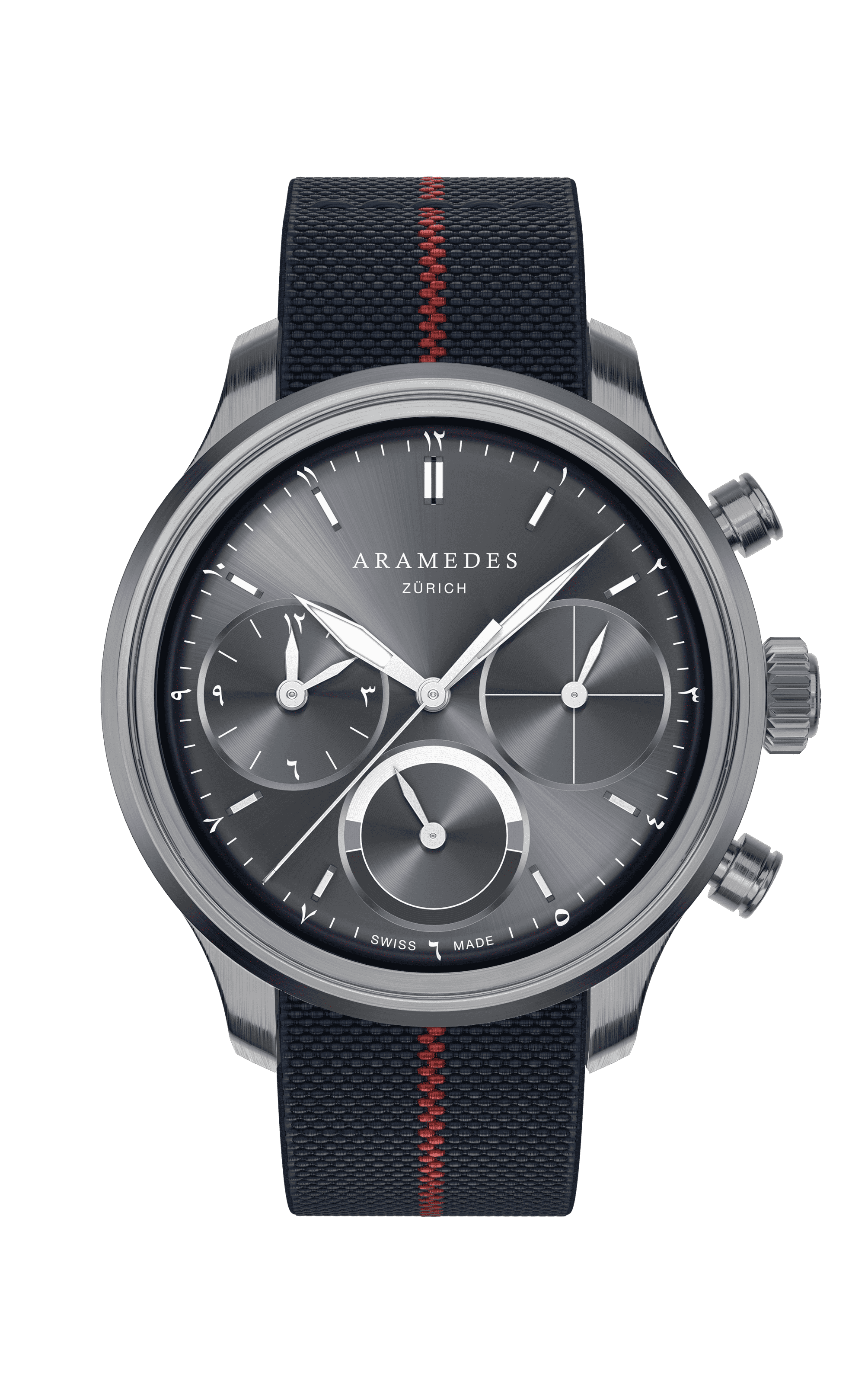 A product photo of the watch, Mastertimer Sawm, from Aramedes.
