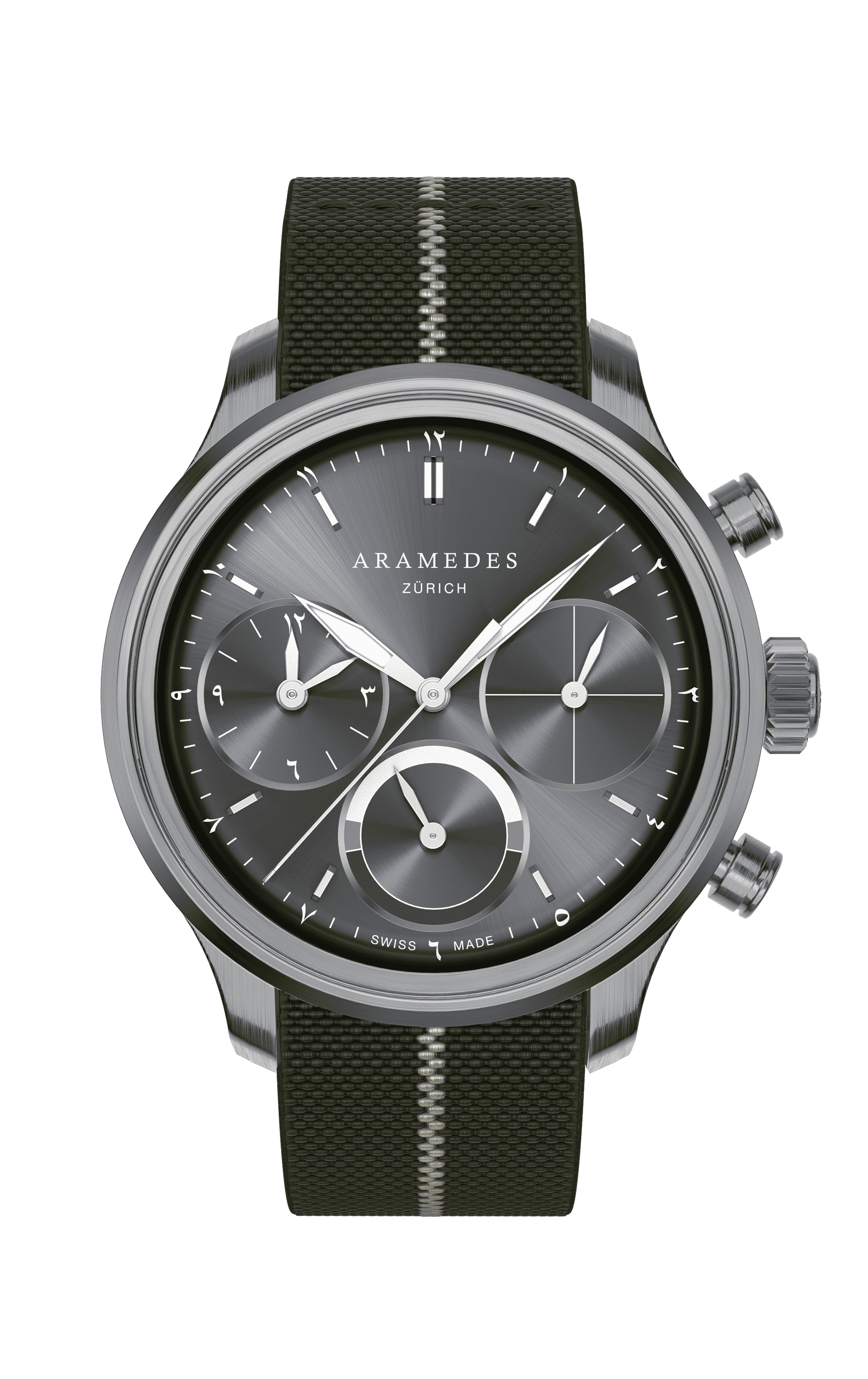 A product photo of the watch, Mastertimer Sawm, from Aramedes.