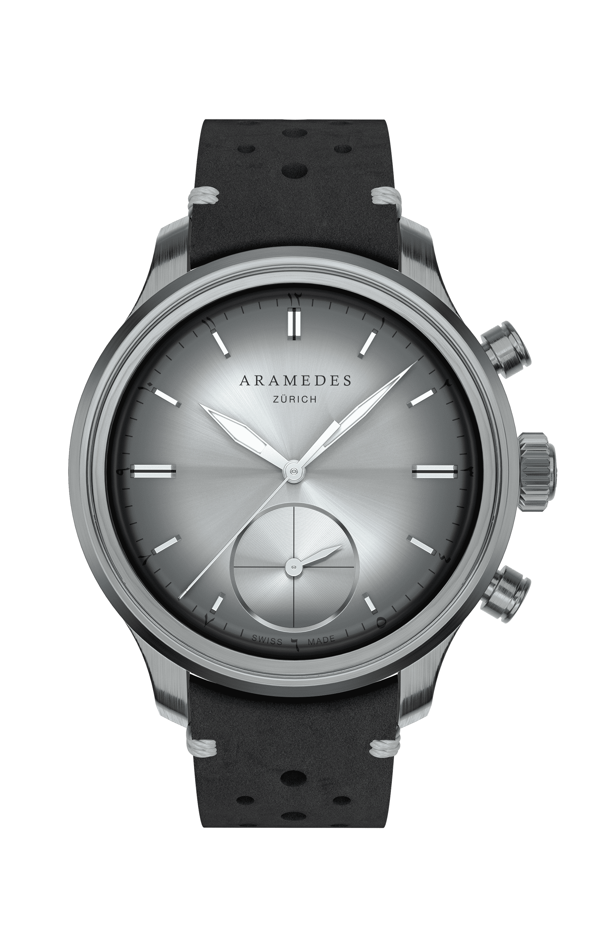 A product photo of the watch, Mastertimer Qibla, from Aramedes.