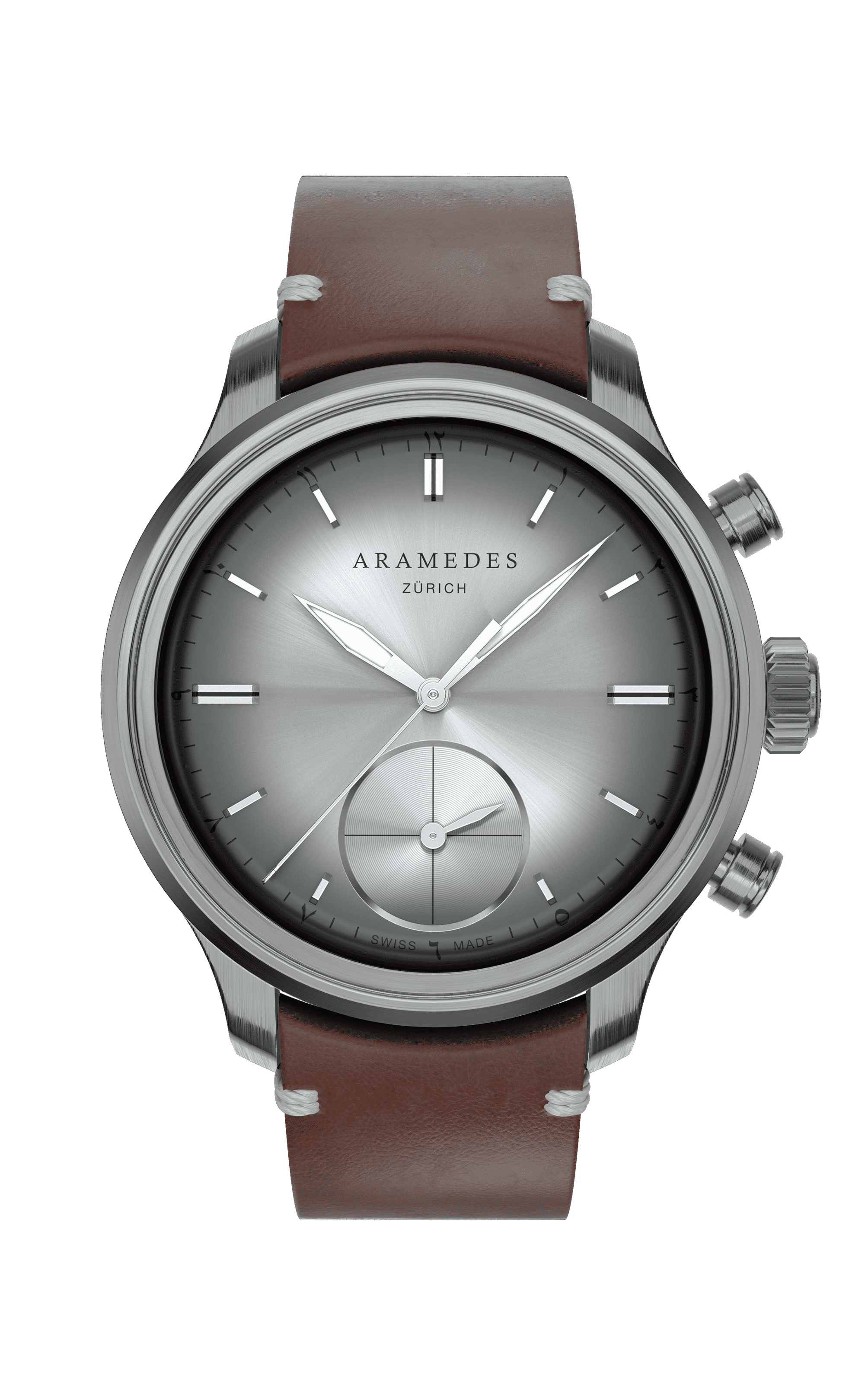 A product photo of the watch, Mastertimer Qibla, from Aramedes.