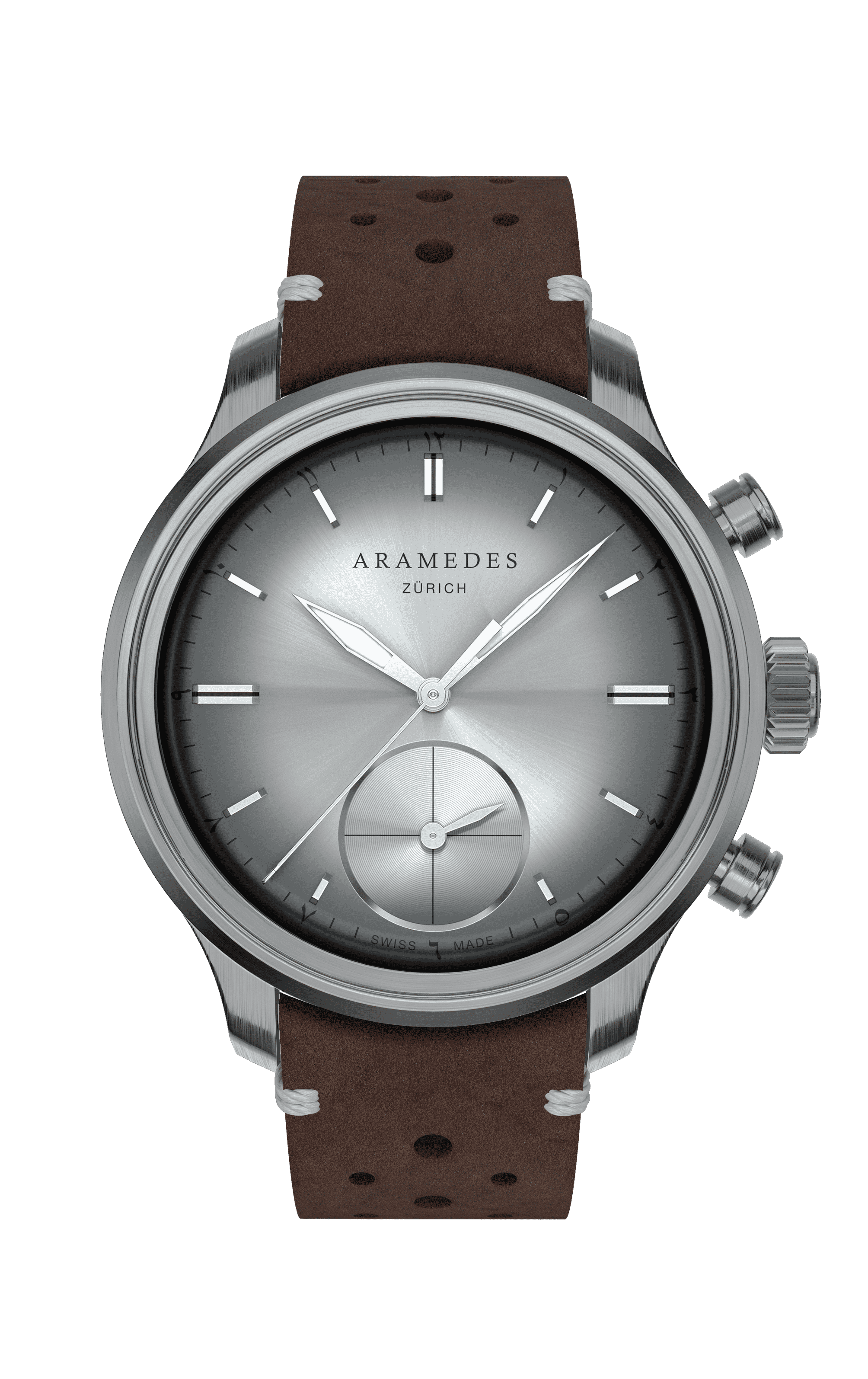 A product photo of the watch, Mastertimer Qibla, from Aramedes.