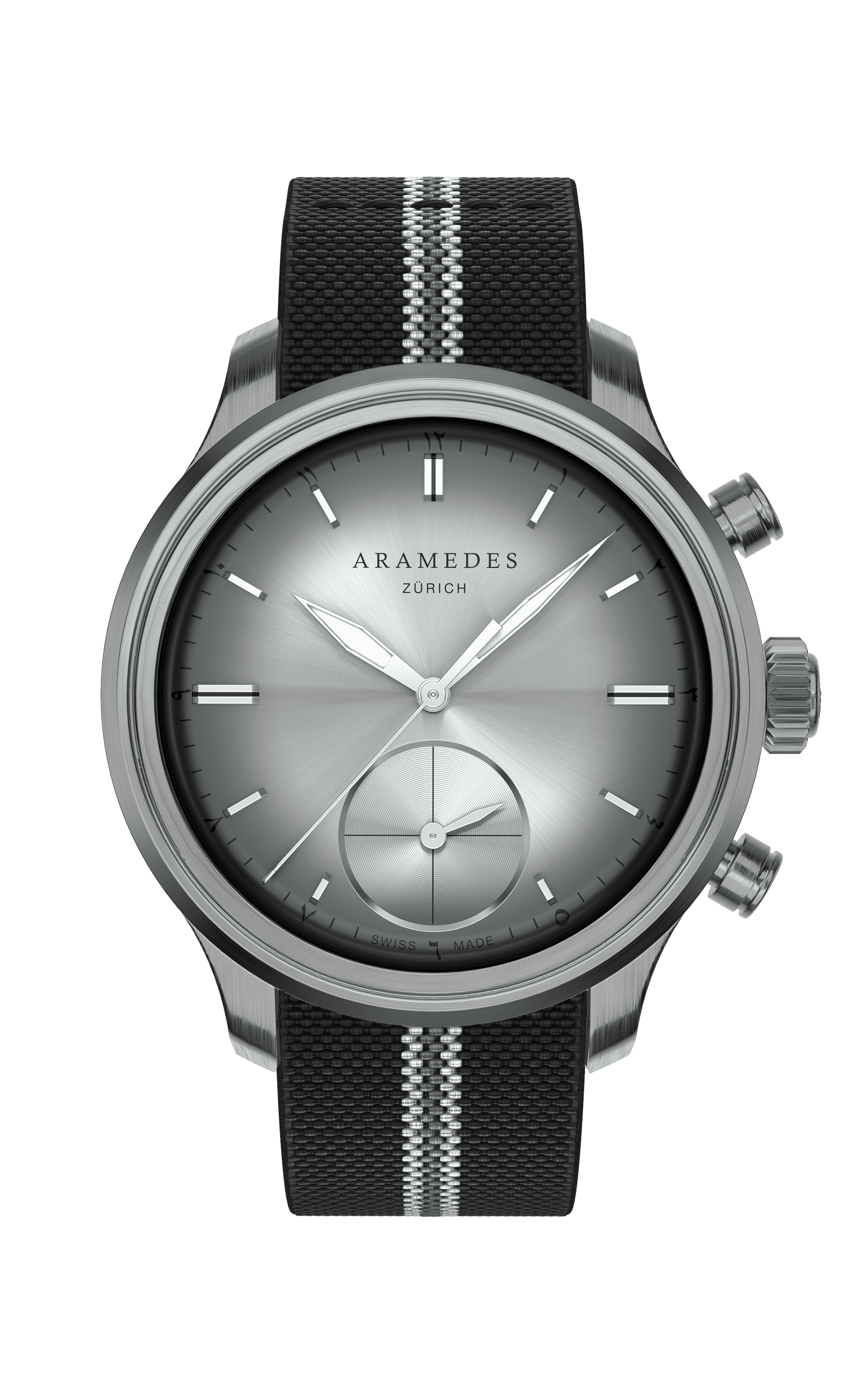 A product photo of the watch, Mastertimer Qibla, from Aramedes.
