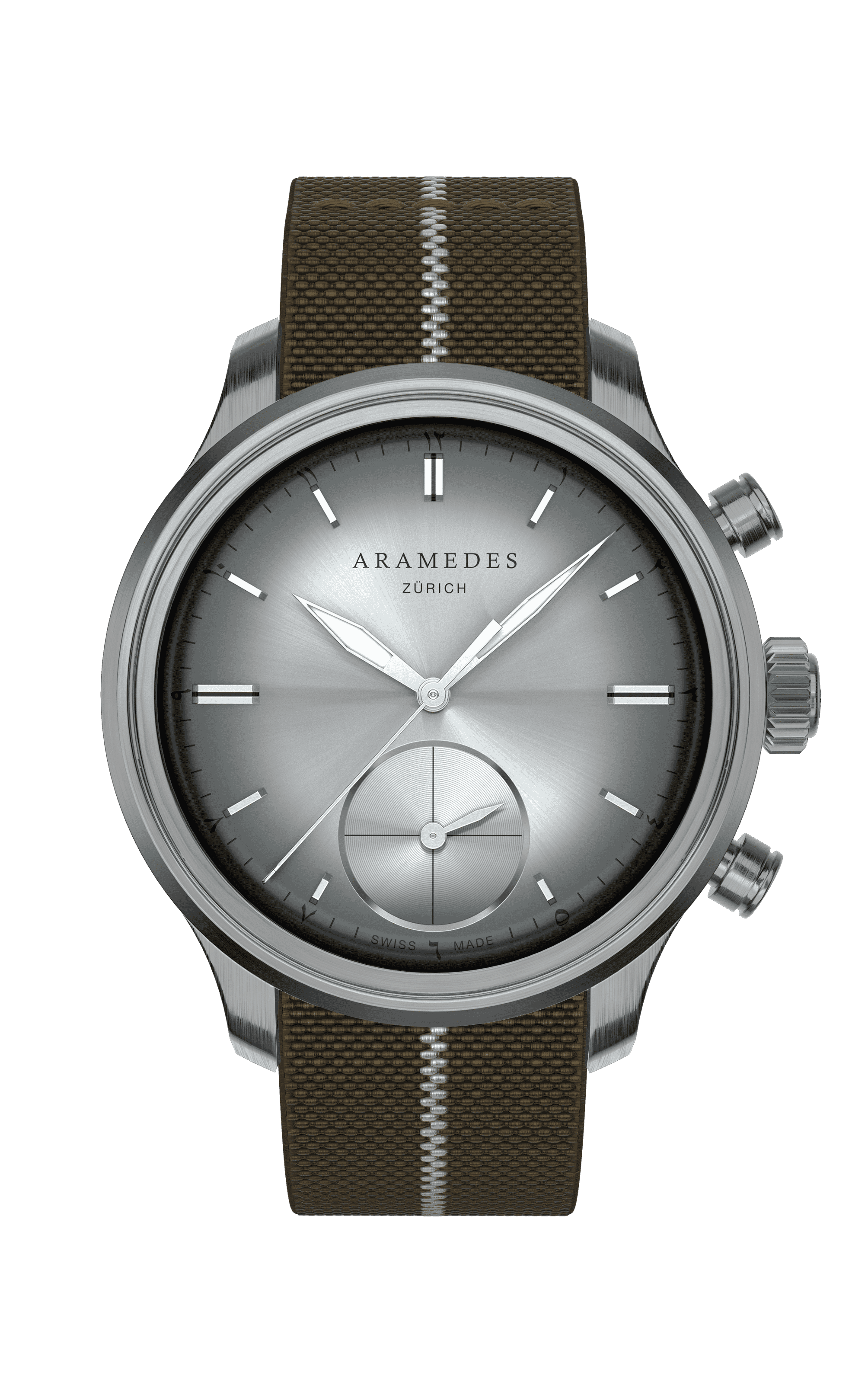 A product photo of the watch, Mastertimer Qibla, from Aramedes.