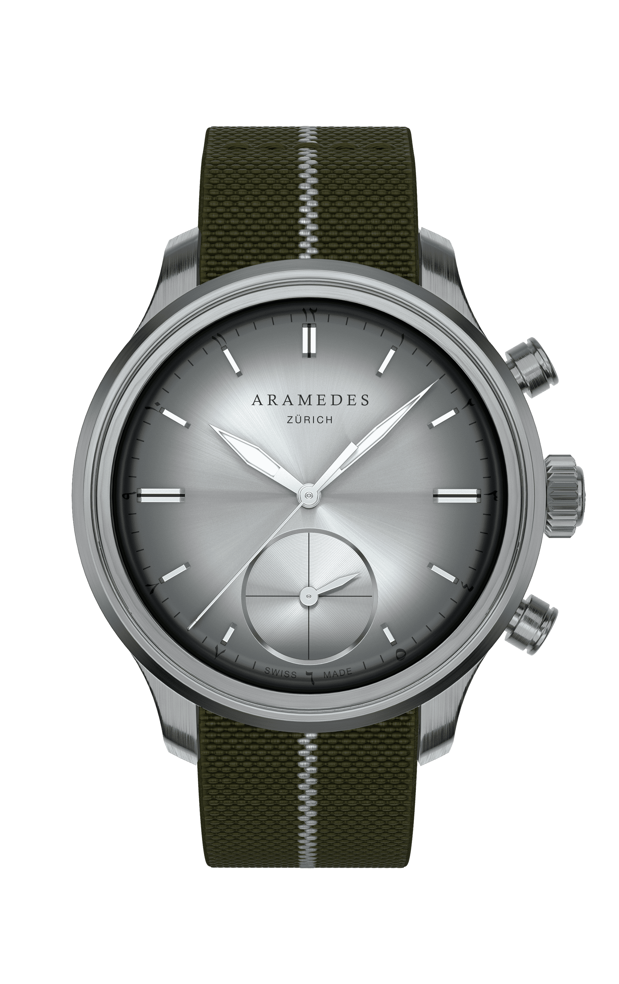 A product photo of the watch, Mastertimer Qibla, from Aramedes.